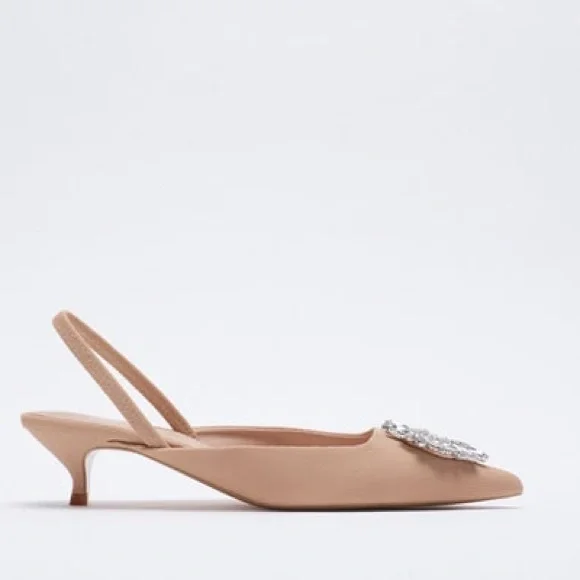 ZARA Jewel Trim Kitten Heels - Picture 4 of 6